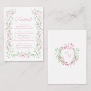 Cartão De Informações Delicado Brasão de Flora Francesa Casamento