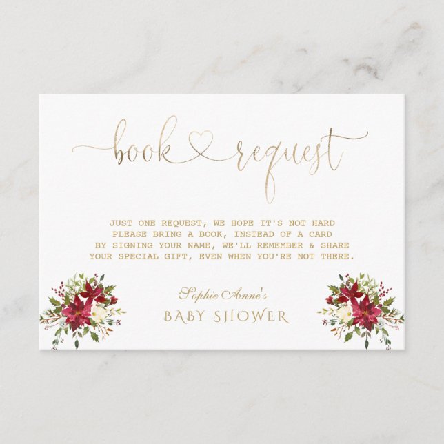 Cartão De Informações Delicar Chá de fraldas Dourado de Poinsettia Water (Frente)