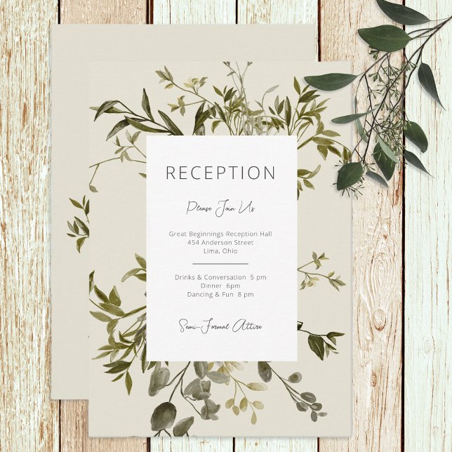 Cartão De Informações Delicate Boho Greenery Recepção de casamento (Criador carregado)