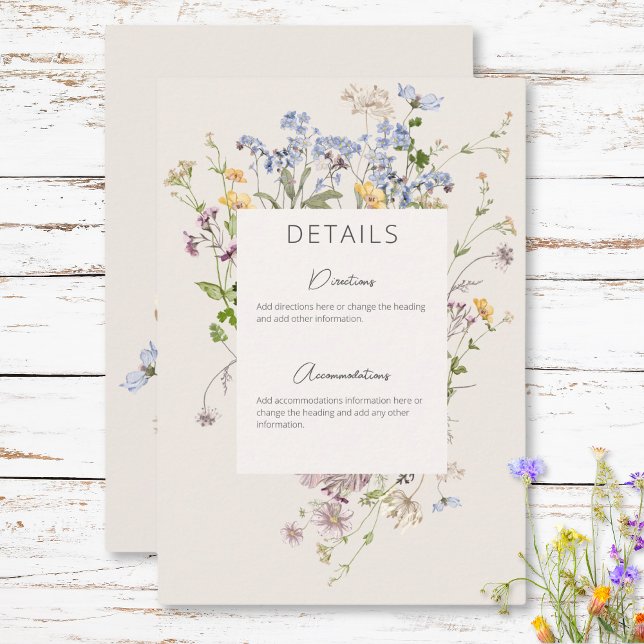 Cartão De Informações Delicate Boho Wildflower Cream Detalhes Casamento (Delicate Boho Wildflowers Cream Details Wedding Enclosure Card)