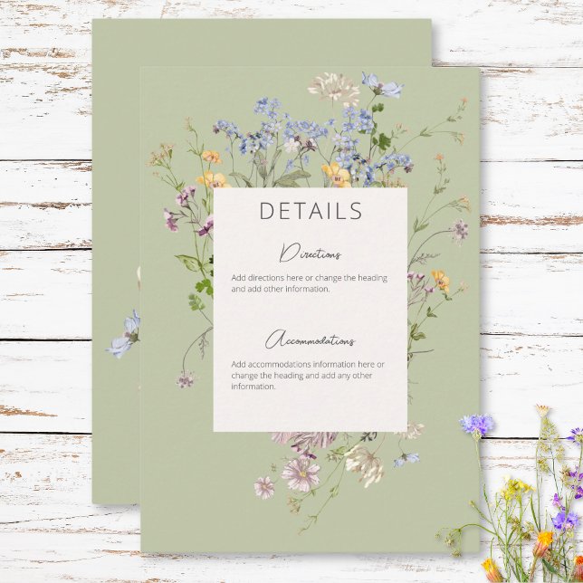 Cartão De Informações Delicate Boho Wildflower Green Detalhes (Delicate Boho Wildflowers Green Details Enclosure Card)