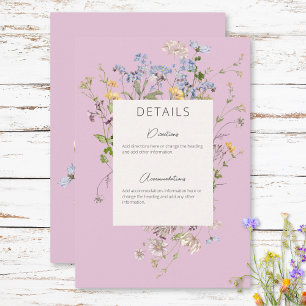 Cartão De Informações Delicate Boho Wildflower Rosa Detalhes do Casament