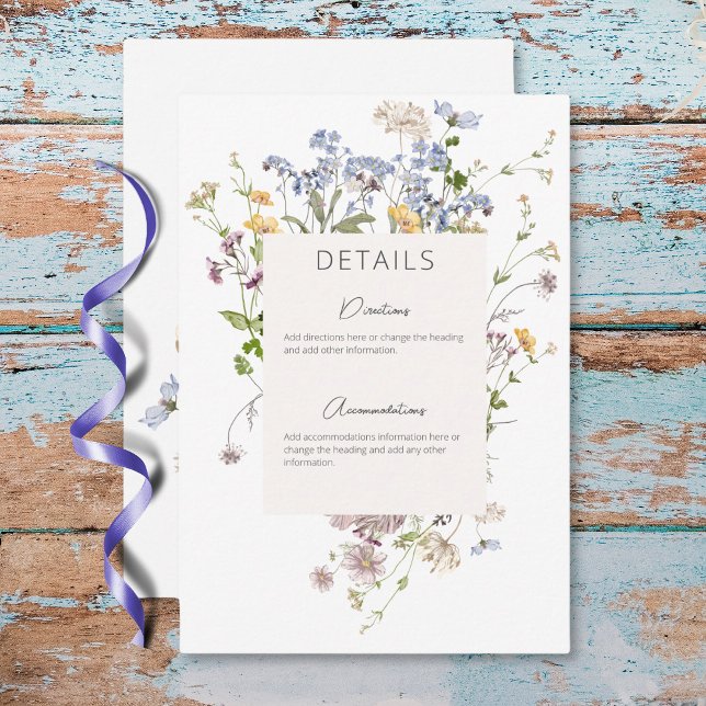 Cartão De Informações Delicate Boho Wildflower White Detalhes (Delicate Boho Wildflowers White Details Enclosure Card)