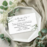 Cartão De Informações Delicate Greenery Eucalyptus Wedding RSVP<br><div class="desc">Prepare-se para ser encantado pela nossa fantástica suíte de casamento verde! Adorada com delicadas ilustrações de folhas de eucalipto e aliada a uma caligrafia ousada e elegante, esta suite é o toque perfeito para o seu casamento mágico de jardim. Se você precisar de mais itens ou tiver um pedido especial,...</div>