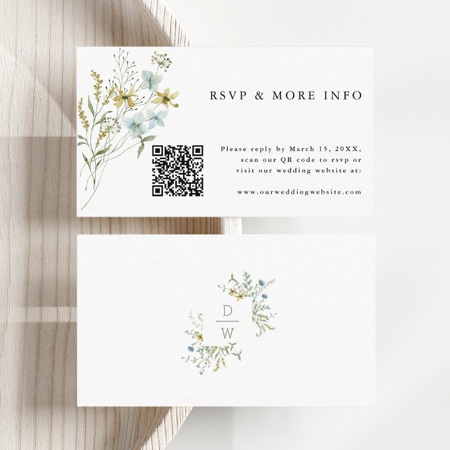 Cartão De Informações Delicate Wildflower Modern Boho Wedding RSVP (Front & Back)