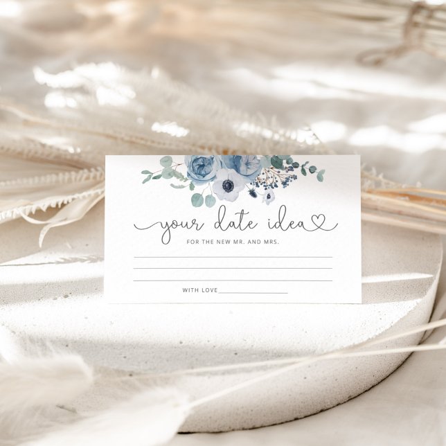 Cartão De Informações Derrame azul floral Noite de Data. Data jar (Criador carregado)