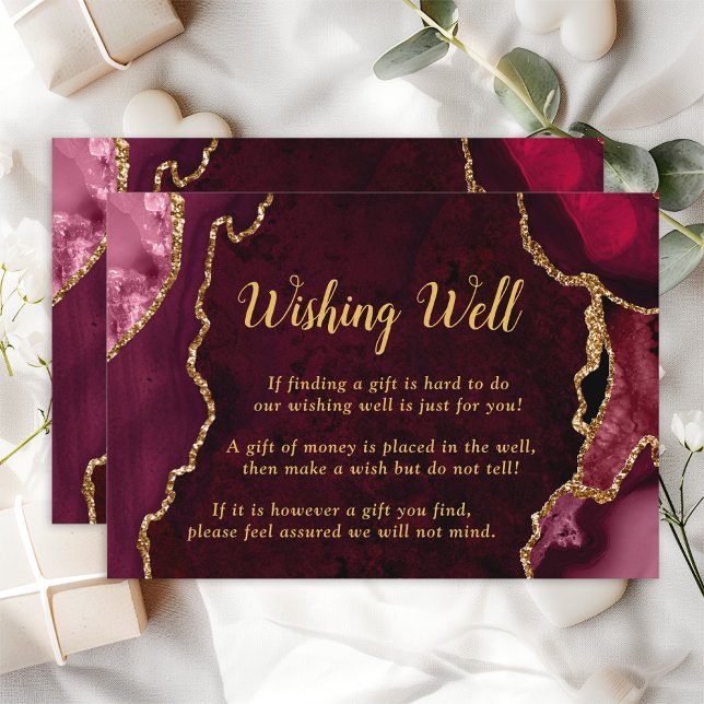 Cartão De Informações Desejo de casamento de agata vermelho e Dourado (Criador carregado)