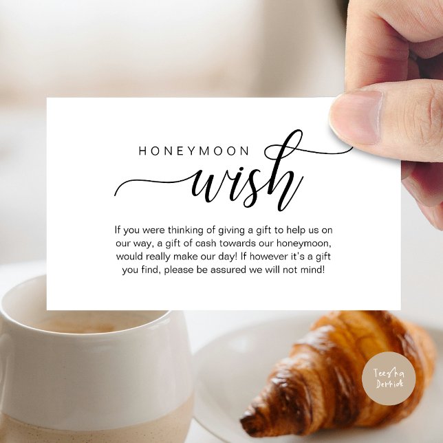 Cartão De Informações Desejo de Lua de Casamento, Fundo, Dinheiro, Cláss (Wedding Honeymoon Wish, Fund, Cash, Modern Classy Enclosure Card, Black White)