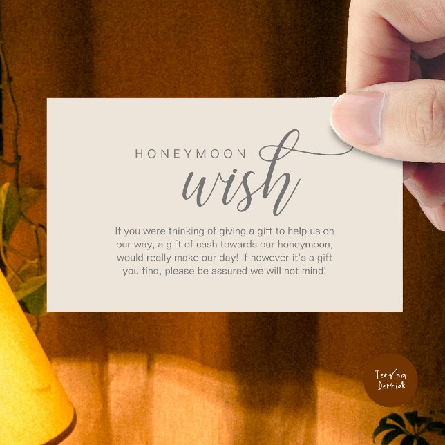 Cartão De Informações Desejo de Lua de Casamento, Fundo, Dinheiro, Cláss (Wedding Honeymoon Wish, Fund, Cash, Modern Classy Enclosure Card, Cream Grey)