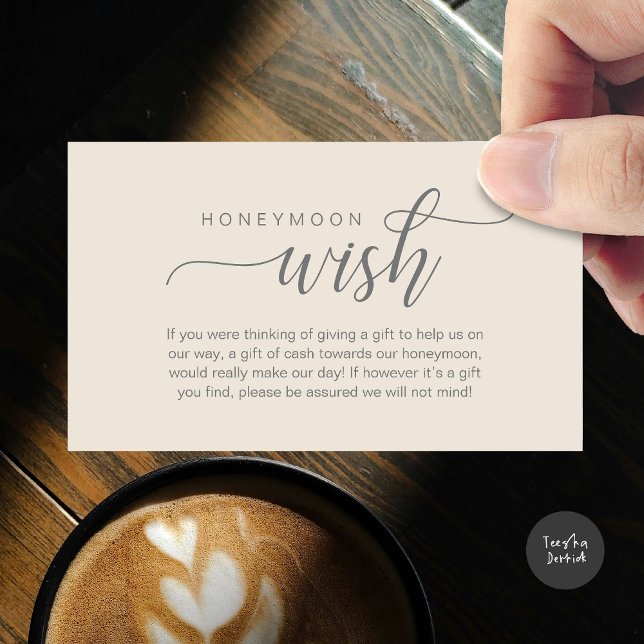 Cartão De Informações Desejo de Lua de Casamento, Fundo, Dinheiro, Cláss (Wedding Honeymoon Wish, Fund, Cash, Modern Classy Enclosure Card, Cream Grey)