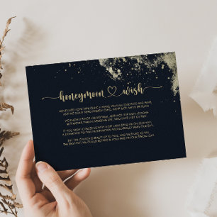 Cartão De Informações Desejo de lua de mel com respingo de ouro em aquar