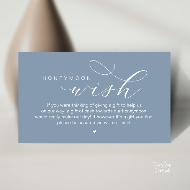 Cartão De Informações Desejo de Lua de Mel, Moderno e Elegante  (Wedding Honeymoon Wish, Cash, Modern elegance minimal Enclosure Card cute heart in Dusty Blue)