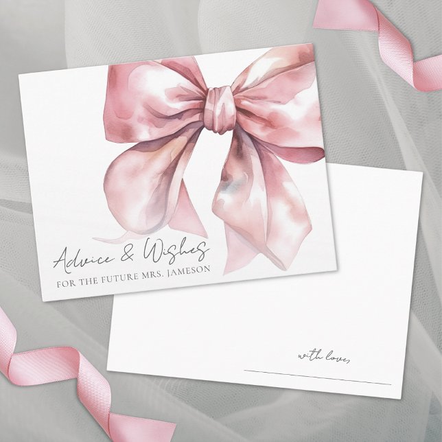 Cartão De Informações Desejos de Conselhos de Chá de panela de Arco Rosa (Blush Pink Bow Bridal Shower Advice Wishes Enclosure Card)