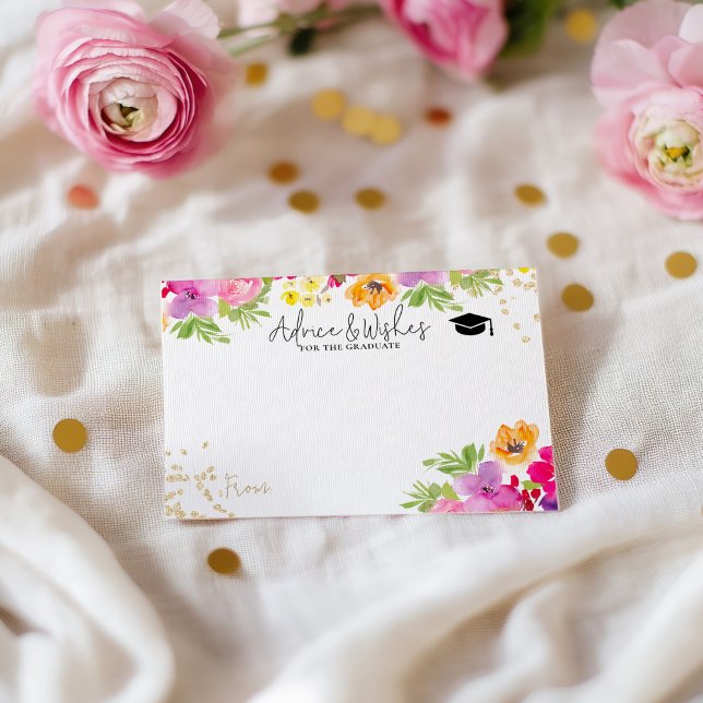 Cartão De Informações Desejos de formatura Floral Pintada à Mão (Hand Painted Floral graduation advice wishes Enclosure Card)