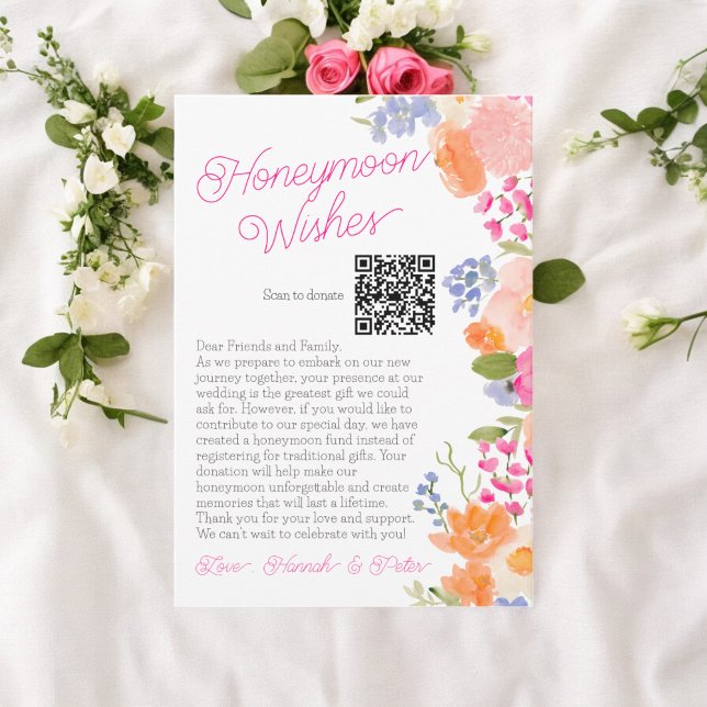 Cartão De Informações Desejos de lua de mel flores silvestres chuveiro d (Honeymoon wishes wildflowers floral bridal shower enclosure card)