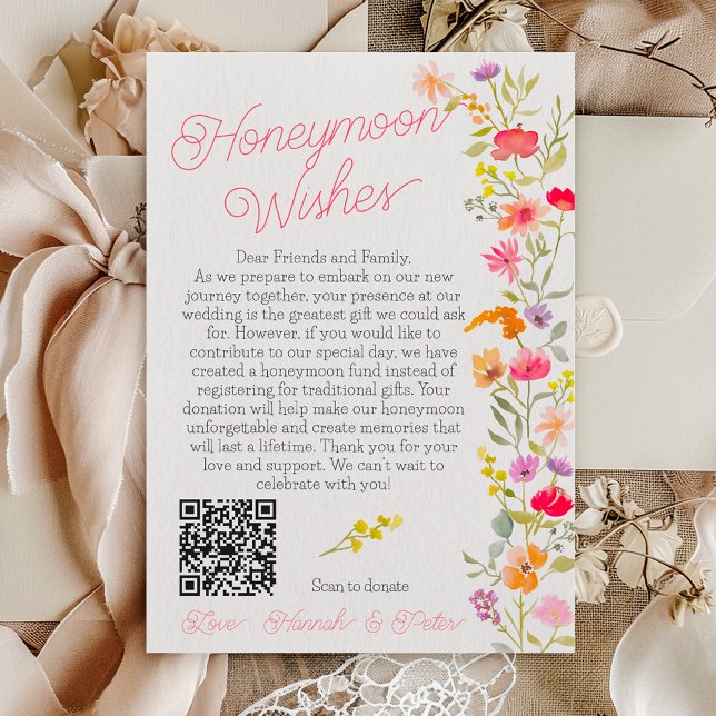 Cartão De Informações Desejos de lua de mel flores silvestres florais ch (Honeymoon wishes wildflowers floral bridal shower enclosure card)