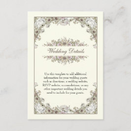 Cartão De Informações Desenho de flores marfim casamento romântico
