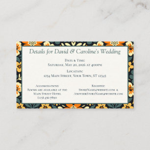 Cartão De Informações Design Floral Moderno em Azul Turquesa e Laranja