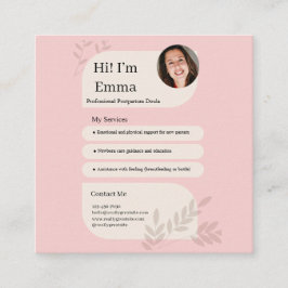 Cartão De Informações Design Profissional de Doula Pós-Parto Rosa Corado