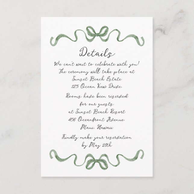 Cartão De Informações Destination Tropical Wedding Details Card (Frente)