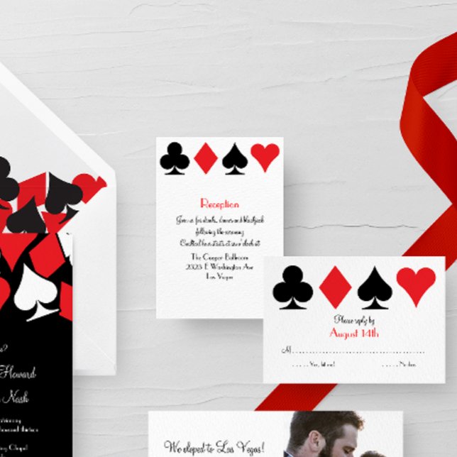 Cartão De Informações Destiny Las Vegas Recepção de casamento Extra Info (red and black card suits Las Vegas wedding suite reception card)
