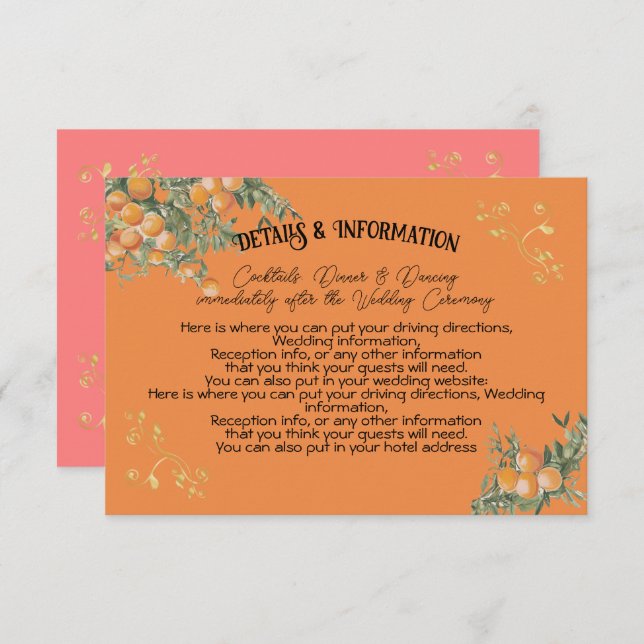 Cartão de Informações Detalhadas das Laranjas Cost (Frente/Verso)