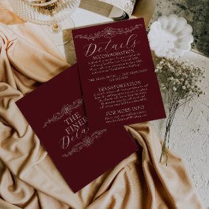 Cartão De Informações Detalhamento de casamento Burgundy marrom clássico