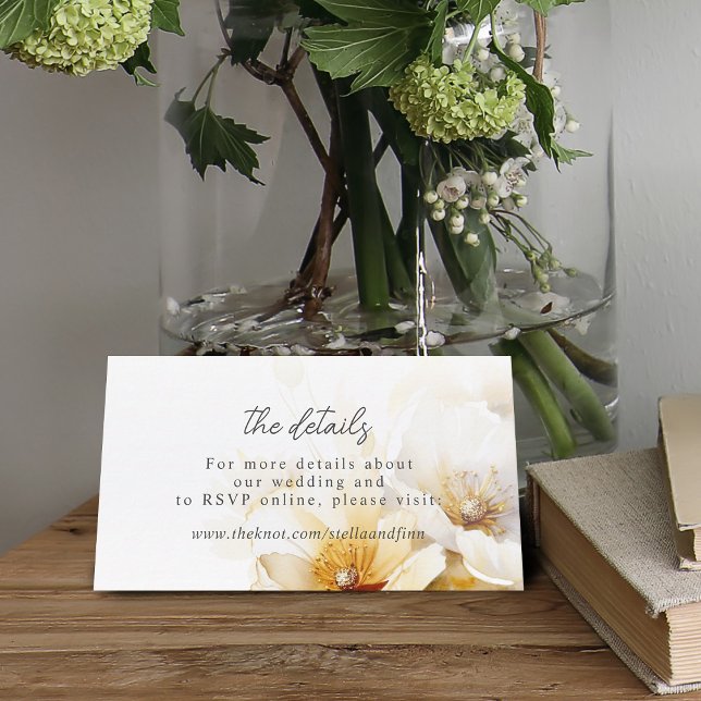 Cartão De Informações Detalhe da Flor Dourada Amarelo Branco Elegante (Elegant White Yellow Gold Flower Detail Enclosure Card)