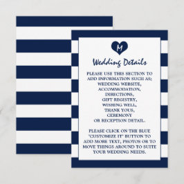 Cartão De Informações Detalhe de Casamento Azul e Branco do Marinho Quic