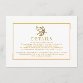 Cartão De Informações Detalhe de Casamento Borboleta com Brilho Dourado 