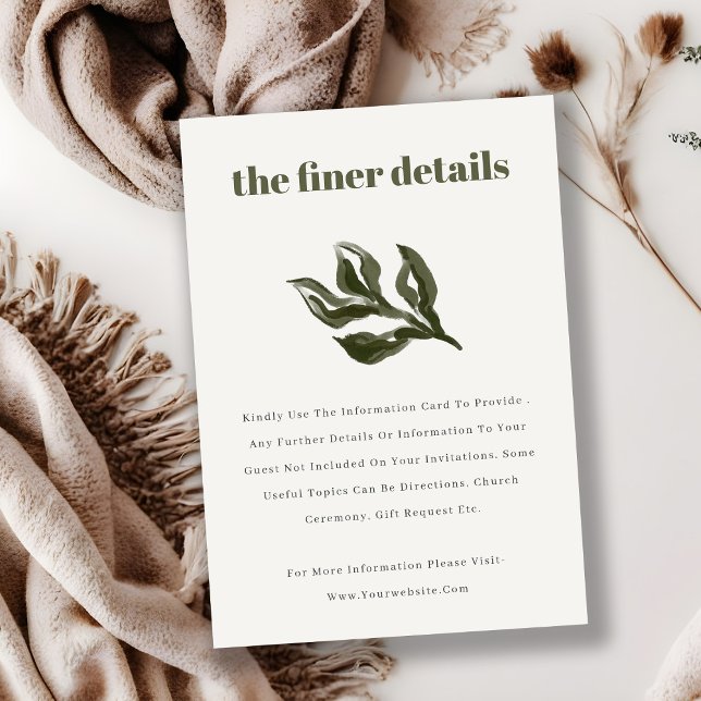 Cartão De Informações Detalhe de Casamento Botânico Verde-Retro Rustic B (Criador carregado)