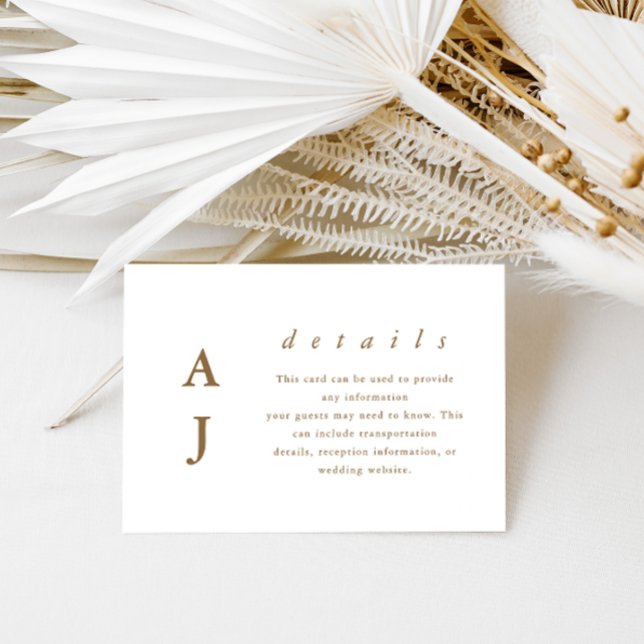 Cartão De Informações Detalhe de Casamento Castanho do Ouro Monograma Mí (Criador carregado)