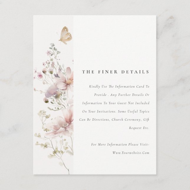 Cartão De Informações Detalhe de Casamento da Folhagem Lilac Boho Wildfl (Frente)