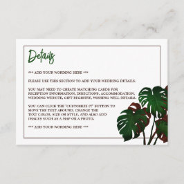 Cartão De Informações Detalhe de Casamento da Praia de Monstera Tropical