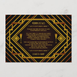 Cartão De Informações Detalhe de Casamento de Gatsby Dourado de 2020