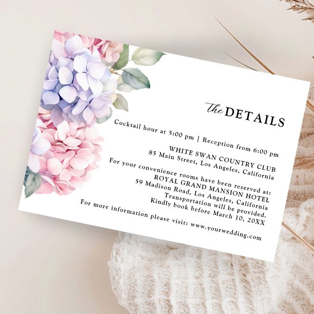Cartão De Informações Detalhe de Casamento de Hydrangea Púrpura e Pinta  (Criador carregado)