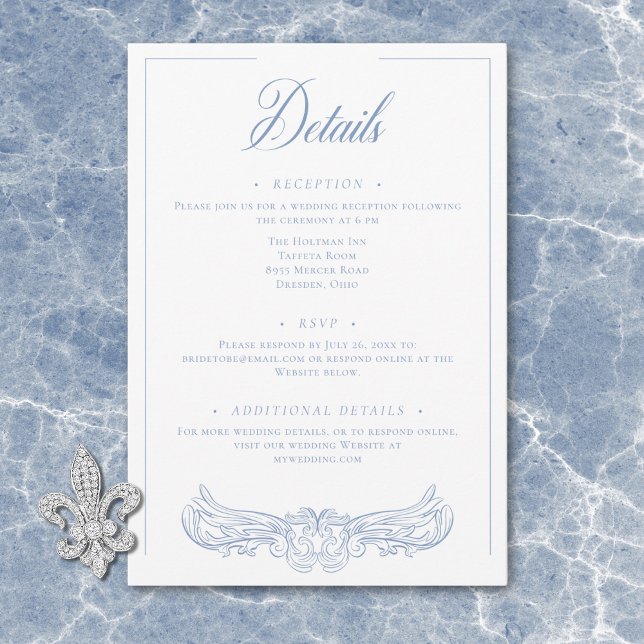 Cartão De Informações Detalhe de Casamento de Pássaros de Chinoiserie Az (Elegant Blue Chinoiserie Bird Crest Wedding Detail Enclosure Card)