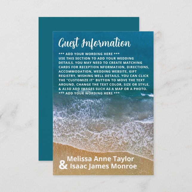 Cartão De Informações Detalhe de Casamento de Praia do Mar Azul (Frente/Verso)