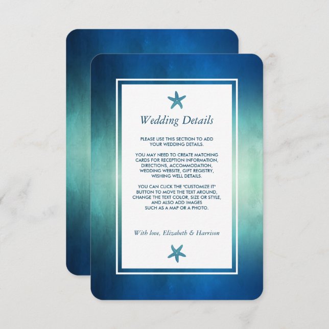 Cartão De Informações Detalhe de Casamento de Praia do Oceano Estelar da (Frente/Verso)