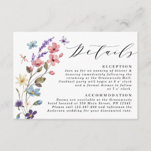 Cartão De Informações Detalhe de Casamento de Primavera de Verão de Flor