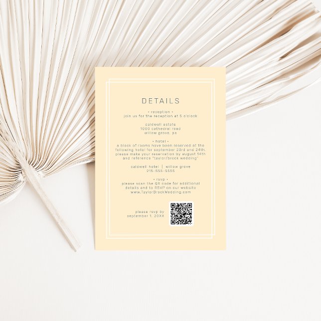 Cartão De Informações Detalhe de Casamento do Código QR Simples Amarelo  (AVERY Simple Neutral Yellow QR Code Wedding Detail Enclosure Card)