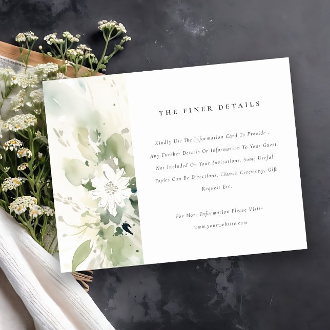 Cartão De Informações Detalhe de Casamento Floral Branco-Verde-Abstrato  (Criador carregado)
