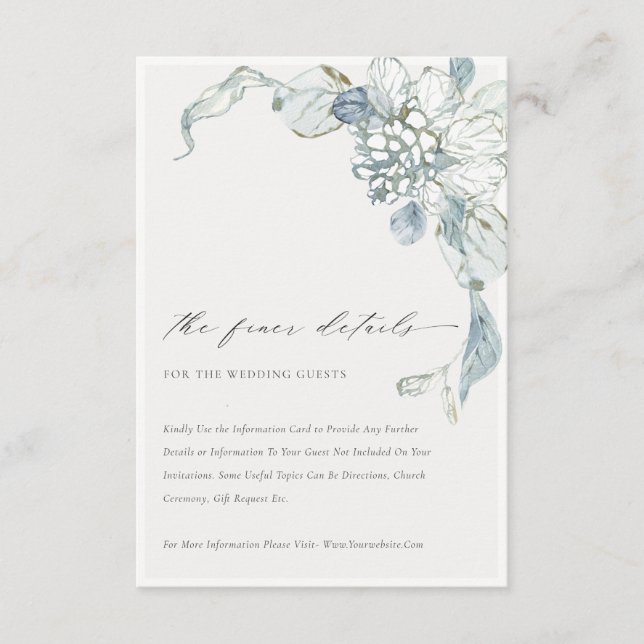 Cartão De Informações Detalhe de Casamento Floral de Pastel Dusky Blue W (Frente)