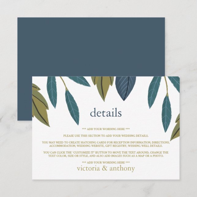 Cartão De Informações Detalhe de Casamento Floral Rustic Leaf (Frente/Verso)