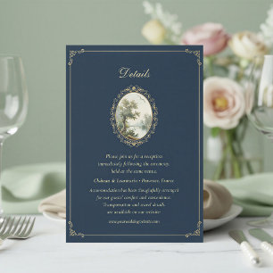 Cartão De Informações Detalhe de casamento francês pastoral azul marinho