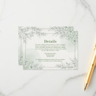 Cartão De Informações Detalhe de casamento minimalista com borda floral 