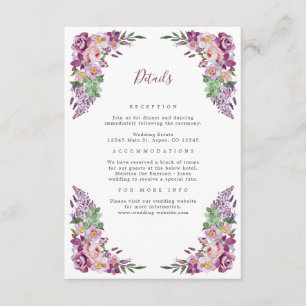 Cartão De Informações Detalhe de Casamento Roxo Elegante