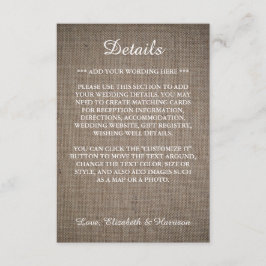 Cartão De Informações Detalhe de Casamento Rustic Burlap