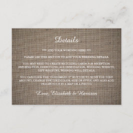 Cartão De Informações Detalhe de Casamento Rustic Burlap