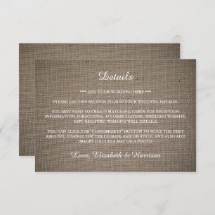 Cartão De Informações Detalhe de Casamento Rustic Burlap